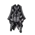 Poncho en maille gris et noir avec motifs géométriques ethniques et finition soignée - 130x150cm / Noir Blanc Gris