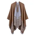 Close-up of the vintage mandala pattern and hem details on the brown split shawl cape - Lace Pattern Camel / 135*155CM