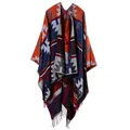 Detail of geometric pattern shawl with fringe hem and soft cashmere-like texture - Indian Orange