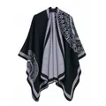 Classic black and grey knit shawl with retro mandala pattern for autumn and winter - 135*155CM / Black White Sunflower