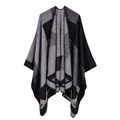 Detail of gray geometric gradient pattern on high-quality knitted cashmere-like shawl - Black Rhombus