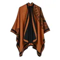 Classic British style faux cashmere knitted shawl cape with vintage ethnic patterns - 135*155CM / Black Yellow Sunflower