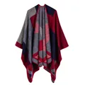 Women's gradient geometric pashmina shawl with thick knit texture and red hem - Red Rhombus