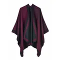Close-up of ethnic totem pattern on wine red and black faux cashmere shawl - 135*155CM / Black Wine Red Sunflower