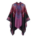 Close-up of ethnic jacquard knit shawl showing colorful patterns and stitched edges - 135*155CM / Abstract Black and Red