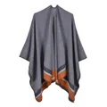 Detailed view of the Glen Check pattern and contrast stripes on this knit shawl - Plaid Houndstooth Gray Yellow