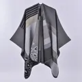 Knit shawl cloak with grey geometric patterns and leopard print details for women - Leopard Print Black