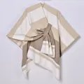 Knitted AZTEC striped shawl in beige and brown with delicate raw fringe hem detailing - Striped Light Coffee