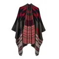 Poncho tricoté pour femme avec motifs ethniques géométriques et design bicolore chic - Rouge Vert Géométrique (4140455985390)