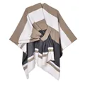 Aztec style striped oversized shawl poncho with fringe in coffee and beige - Striped Black Khaki