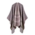 Lilac and grey cashmere-like shawl with geometric patterns and colorful stripe trim - Geometric Stripe Light Purple