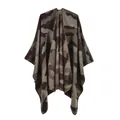 Detail view of the fine stitched edge and camouflage knit fabric of the winter poncho - Military Camo Coffee