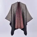 Women's gradient knit poncho in taupe to dark blue cashmere-like thick fabric - Gradient Red