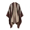 Women's thick knit star stripe shawl in dark brown and multicolor faux cashmere - Colorful Stripes Coffee