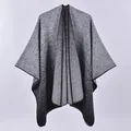 Thick knit poncho wrap for women in heathered black and grey gradient with open front - Gradient Black