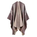 Women's thick knit shawl with dark purple and orange stripes in cashmere-like fabric - Colorful Stripes Light Purple