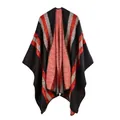 Women's star pattern cashmere-like shawl with bold red and black stripes knit design - Colorful Stripes Red Black