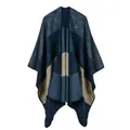 Navy blue and beige color-block cashmere-feel knit shawl with rainbow space dye speckles - Rainbow Wide Stripe Navy