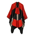 Women's cashmere-like knit shawl featuring a red, black, and grey patchwork color block - Rainbow Wide Stripe Red