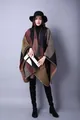 Women's faux cashmere knit shawl with geometric pattern in burgundy and brown - Large Plaid Khaki
