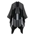 Women's star stripe faux cashmere poncho in grey and black textured knit pattern - Rainbow Wide Stripe Red Black
