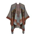 Bohemian women shawl wrap with tribal geometric patterns in soft warm knit fabric - 130*150cm / Totem Rhombus Grey Orange