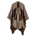 Women's knit shawl wrap with brown, khaki, and green striped patchwork design - Rainbow Wide Stripe Coffee