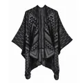 Detalle de chal de punto bohemio con patrones jacquard geométricos grises y negros - Negro Gris (Triángulo Geométrico)
