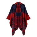 Châle poncho en tricot ethnique à motifs tribaux rouge et bleu pour femme en hiver - Bleu Rouge Géométrique (4140455985386)