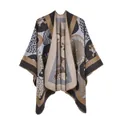 Cape poncho en tricot pour femme avec motifs floraux géométriques et devant ouvert - Café Tournesol (bande Dessinée) / 135-175CM