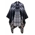 Cape poncho d'automne pour femme avec motif géométrique tricoté noir et kaki - Noir Gris Géométrique (4140455985387)