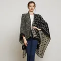 Poncho en maille pour femme avec motifs cachemire et pois, design réversible élégant - Noir Paisley