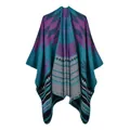 Châle poncho réversible pour femme à motifs géométriques sarcelle, violet et gris - Violet Géométrique (4140455985388)
