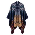 Châle poncho réversible pour femme à motifs tribaux géométriques bleu marine et gingembre - Marine Jaune Géométrique (4140455985389)