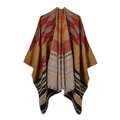 Poncho femme réversible à motifs géométriques rouge rouille, jaune et gris - Rouge Jaune Géométrique (4140455985391)