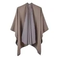Detail of light brown and dark purple double-sided pashmina shawl with clean edges - Khaki