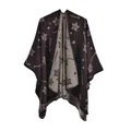 Mantella jacquard da donna con stelle e design a poncho in maglia reversibile - Taglia unica / Stelle Caffè