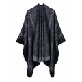 Châle en tricot gris foncé motif serpent pour femme, cape d'hiver épaisse réversible - Noir Gris Peau de Serpent (4140455985399)