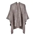 Eleganter grauer Retro-Jacquard-Poncho für Damen mit dicker Cashmere-Textur und Blumen - Khaki Floral