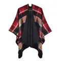 Poncho à carreaux pour femme avec franges rouge et noir et doublure noire - Carreaux Rouge et Noir