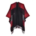 Poncho épais à carreaux pour femme avec franges, motif à carreaux rouge, noir et gris chic - Carreaux Noir et Rouge avec Glands