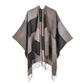 Women's plaid jacquard shawl featuring bold color blocks and stylish tassel details - Tassel Plaid Gray Khaki