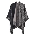 Detail of knit stripe and diamond pattern on a soft autumn winter shawl wrap - Robe / 135*155CM / Black and Gray