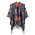 Poncho de mujer gris oscuro en imitación cachemira con lunares de colores y flecos - 130*150cm / Naranja