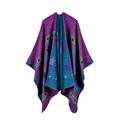 Bohemian purple and blue knit shawl with star patterns and geometric borders - Star Stripe Purple