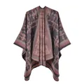 Detail of knit shawl featuring abstract geometric patterns in grey and pink tones - Grid Camouflage Pink