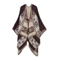Bohemian knit shawl wrap with vintage floral patterns in brown, beige, and grey - Floral Coffee