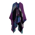 Purple jacquard knit poncho with geometric patterns and leopard print for warmth - Leopard Print Purple