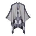 Detail of grey striped knit poncho showing the soft texture and hem stitching quality - 130x150cm / Gray