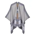 Detail of multi-color striped knitted shawl showing thick texture and fine edge craftsmanship - 130x150cm / Gray and Yellow